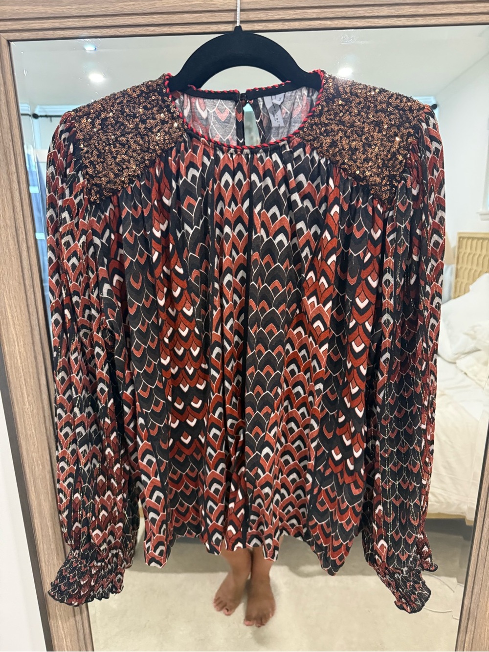 Anthropologie Bl-nk Peasant Top Chevron-Print Long-Sleeve Blouse Size XL